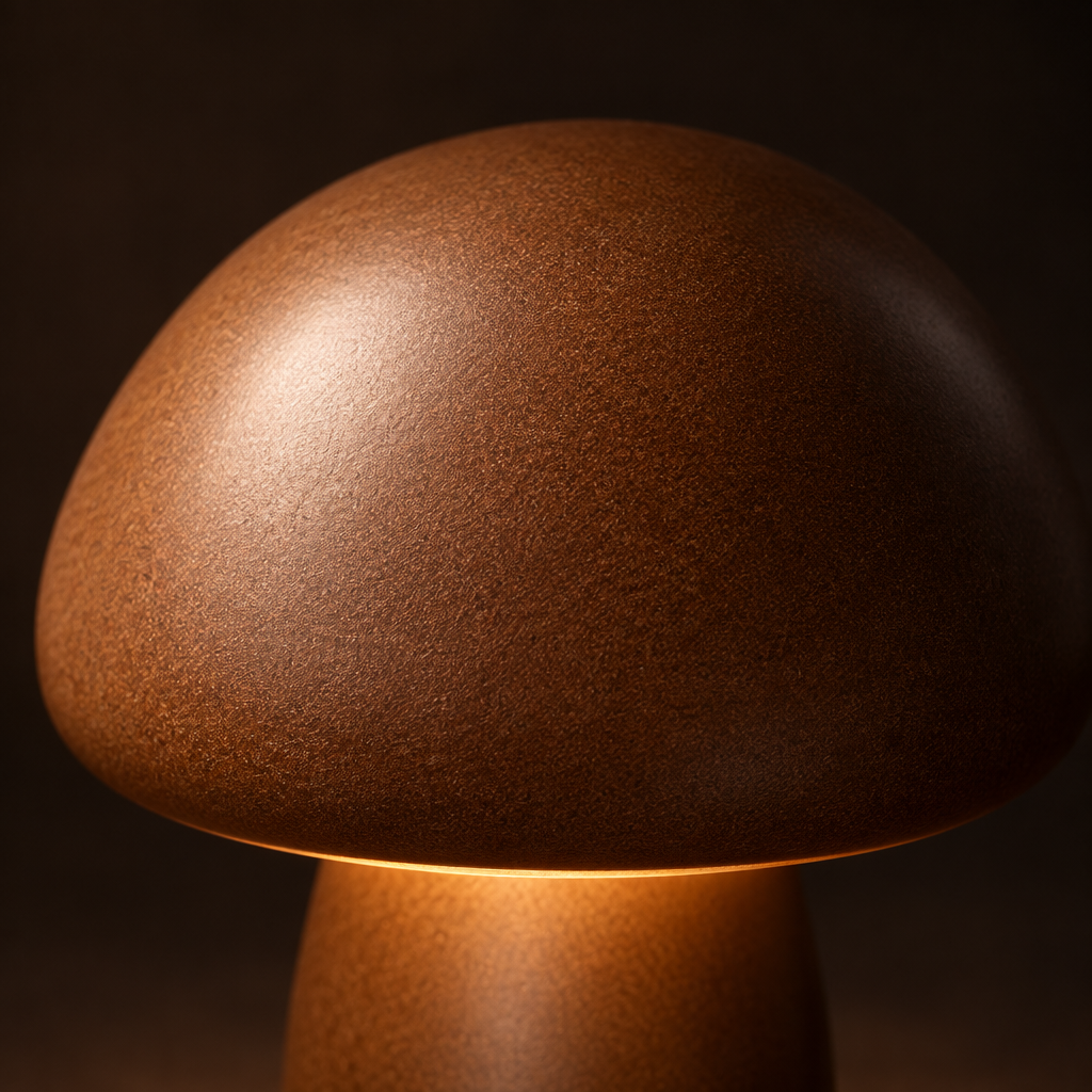 Aura Lune Mushroom Lamp, Warm Wooden Tough Light.